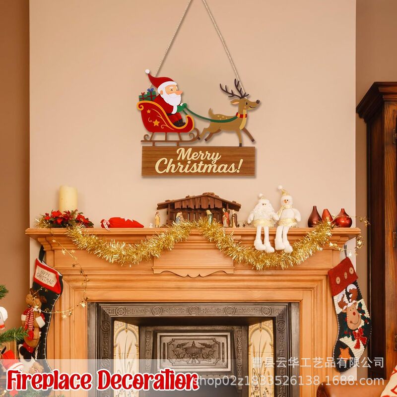 Christmas Door Sign Decoration Santa Reindeer Front Door Hanging Decor Wooden Welcome Sign House Exterior Wall Window Decor