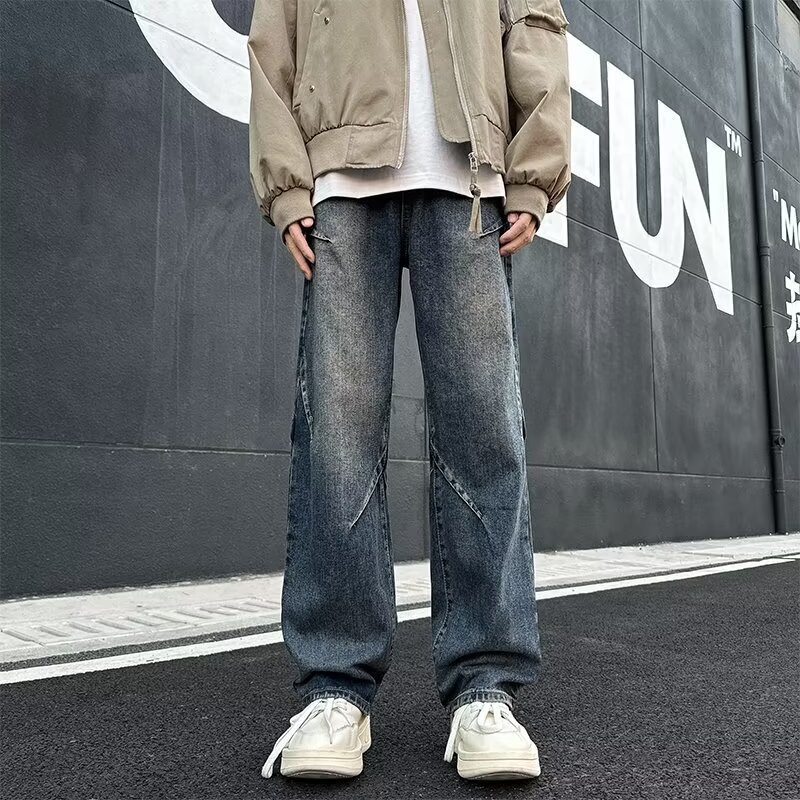 2024 Casual Pants Duplex Handsome Straight Loose High Street Summer Men's Pants American New Wide Leg Retro Jeans Men