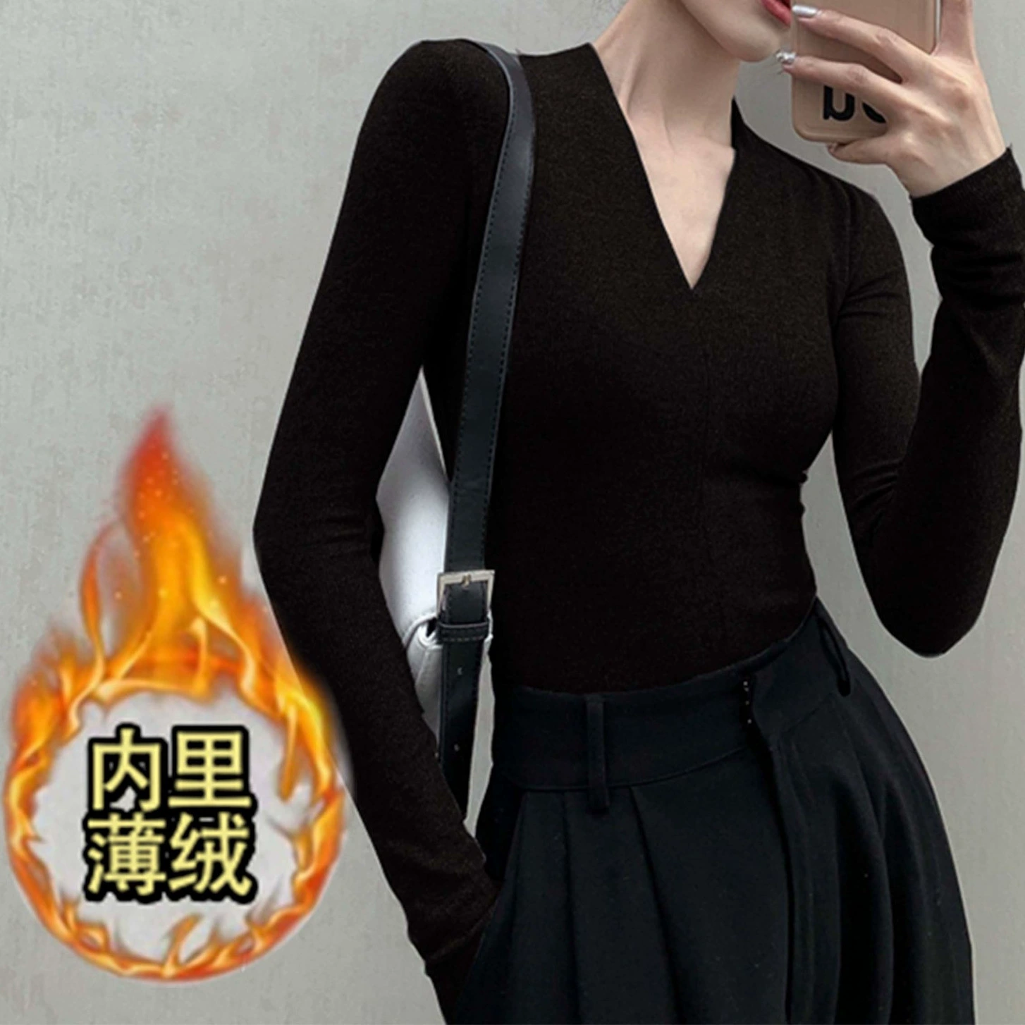 Черный базовый уютный осенний белый теплый лонгслив с высоким воротником, Slim Fit