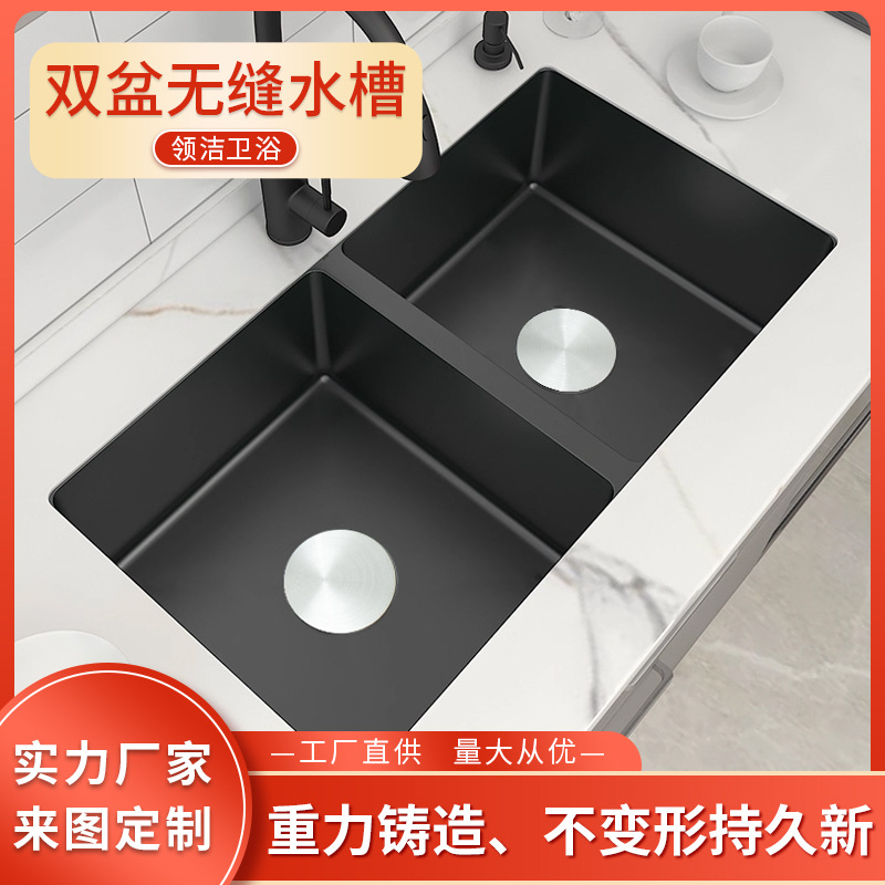 双盆304无缝不锈钢厨房手工水槽双槽洗菜盆套餐新无缝台下洗碗盆