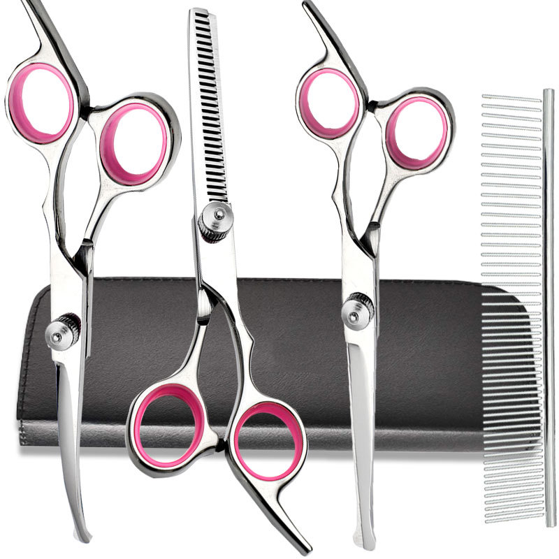 Venta directa transfronteriza tijeras de belleza para mascotas tijeras de corte de pelo de perro tijeras curvadas tijeras de corte de pelo de mascota profesional tijeras de dientes finos traje