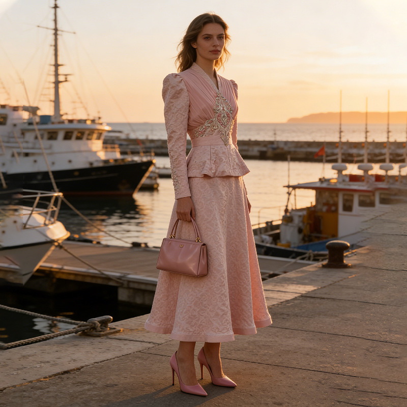 2026 Summer New Style Elegant Retro Style Waist-Cinching Geometric Pattern Patchwork Jacket Top and Skirt Suit for Women