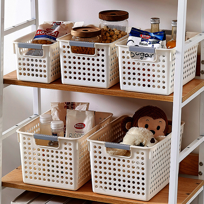 Cesta de almacenamiento de plástico de escritorio caja de almacenamiento de artículos diversos rectangular jardín de infantes snack juguetes cesto de almacenamiento para el hogar