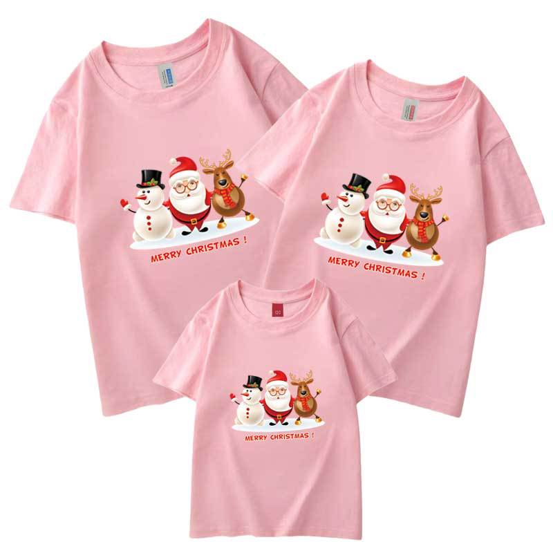 Ropa para niños Feliz Navidad padre-hijo Camiseta manga corta Nuevo 2024 nuevo tres boca cuatro boca hombres y mujeres transfronterizos