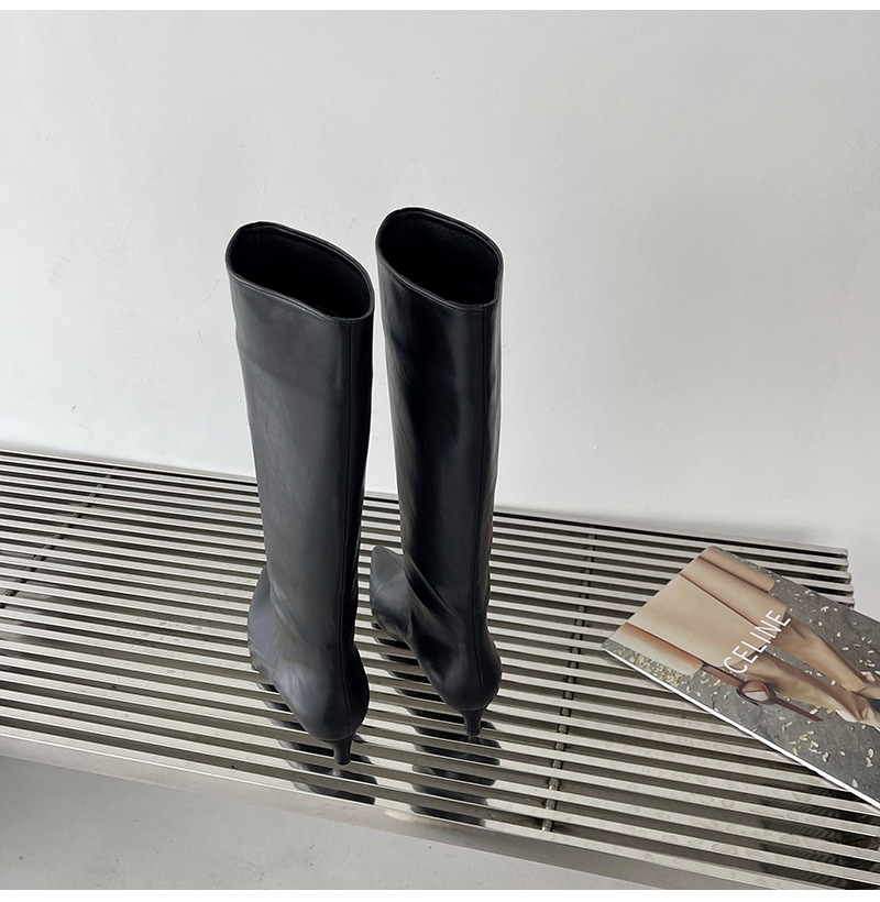 2024 Spring and Autumn Season New Versatile Simple Fashion Wide Korean Version Pointed Sleeve High Boots Soft Leather_voghion.com
