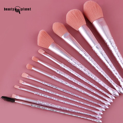A full set of 12 pink professional makeup brushes, large portable brush set in pink, high-quality wooden soft hair brushes, wholesale