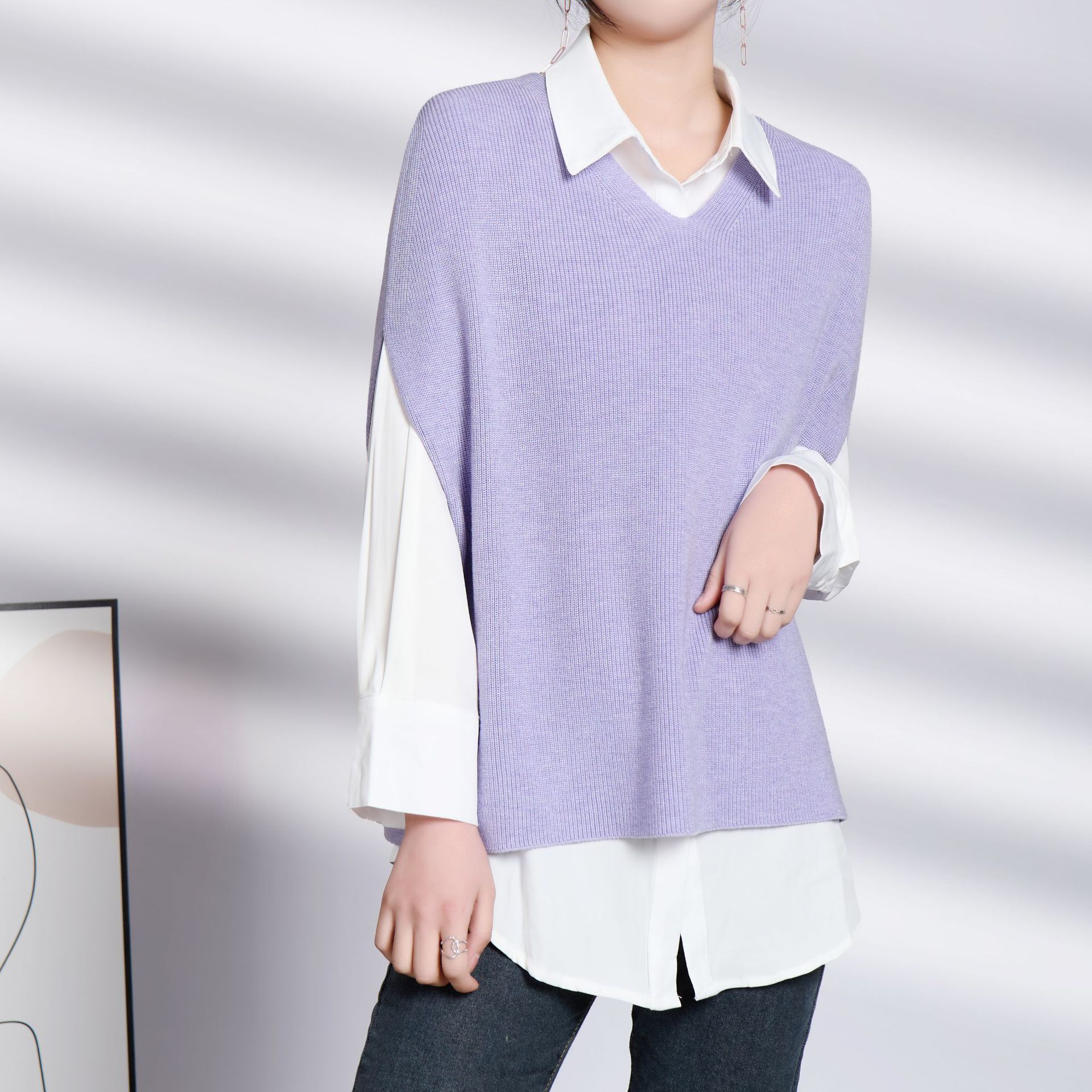 Nuevo estilo coreano Chaleco con cuello en V suéter blogger sentido alta ocultación carne moda casual de punto chaleco suelto ropa exterior de las mujeres image 12