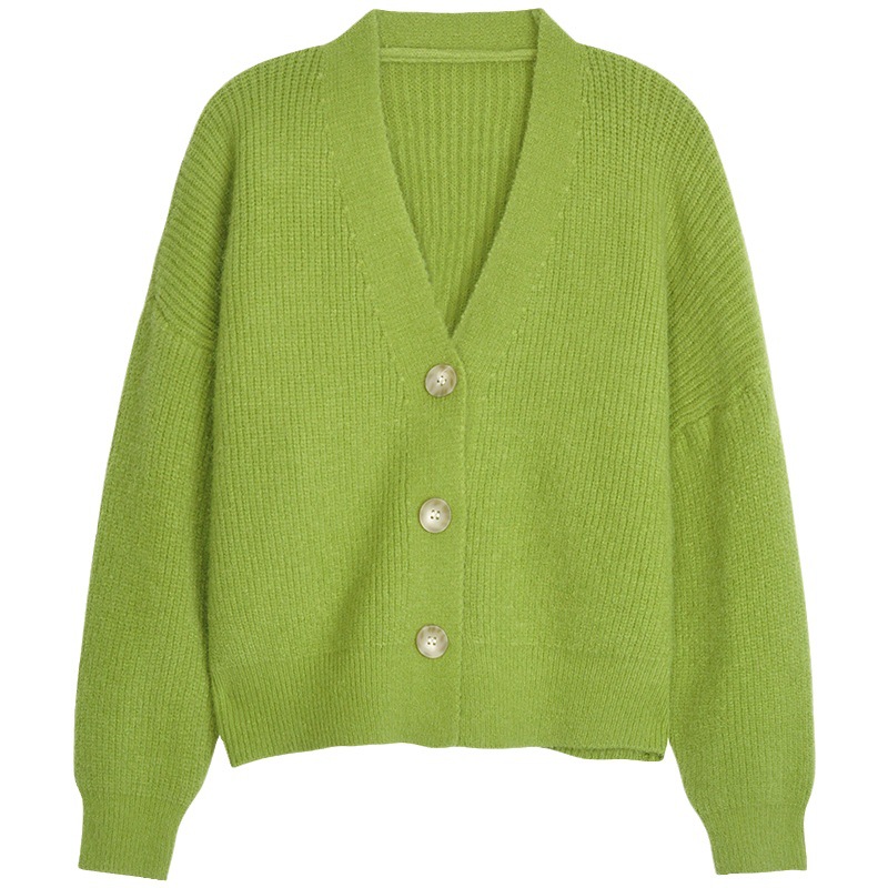 Retro con cuello en V estilo perezoso de punto cardigan desgaste exterior de las mujeres suelta otoño nuevo estilo suave glutinoso suéter abrigo moda image 7