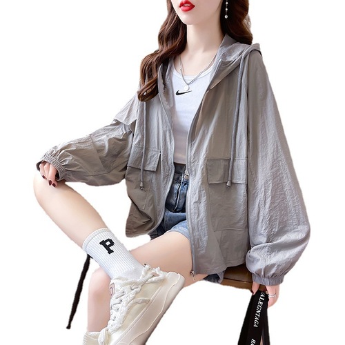 Women's Sun Protection Shirt, UV Protection Summer Fashion Loose Hooded Zipper Design Thin Casual Open Hooded Jacket
