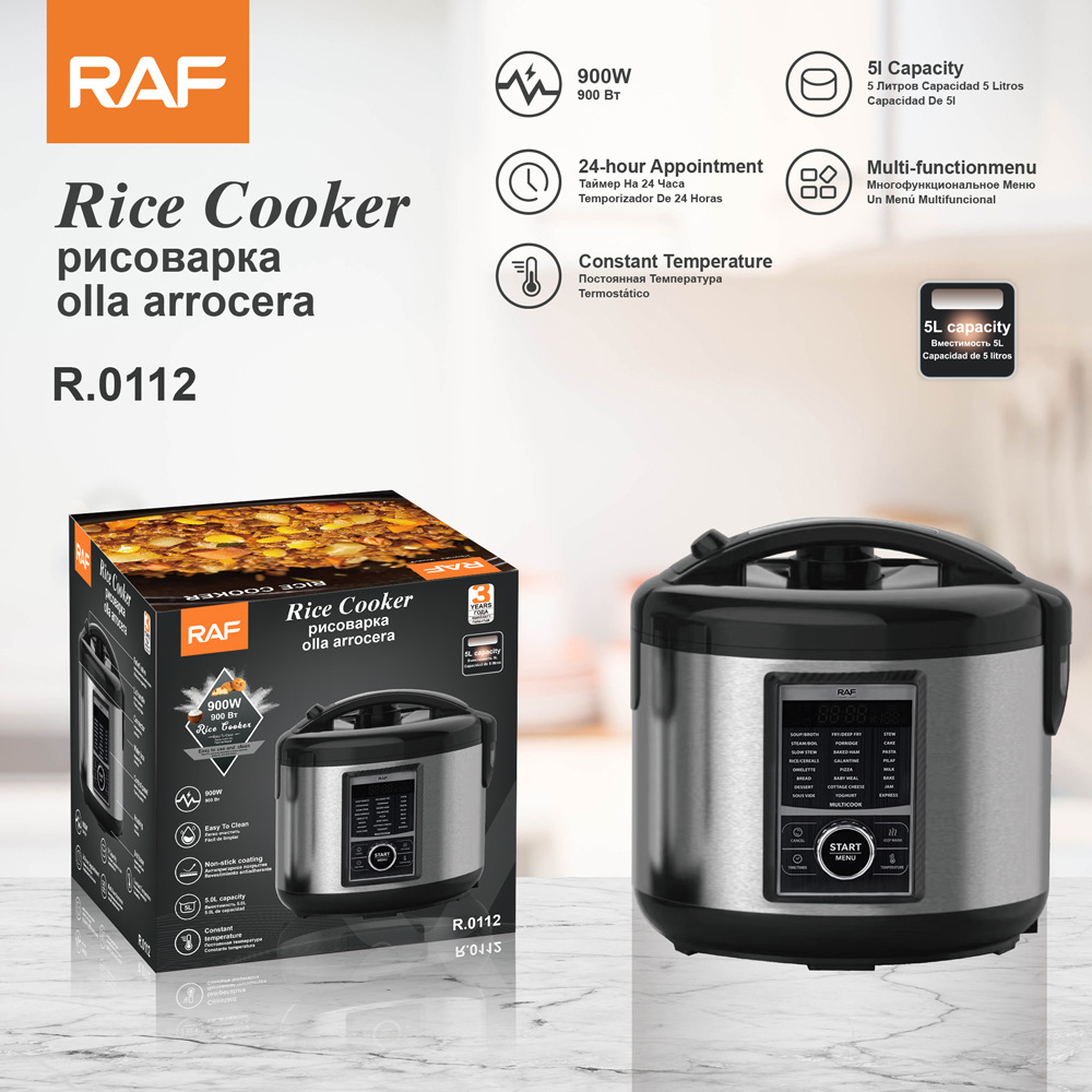 Raf European Standard English Russian Multifunctional Rice Cooker Household 900W Digital Display 5L Rice Cooker Export Cross-Border
