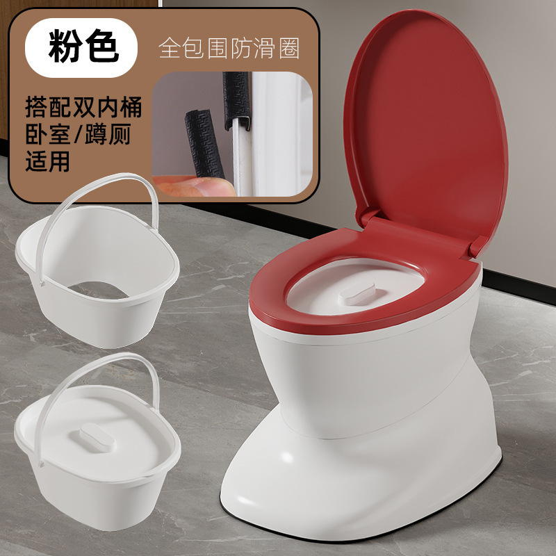 빨간색 [인기 판매 모델] 실내 및 스쿼트 변기 겸용 - 내하중 200kg 및 무료 선물 팩