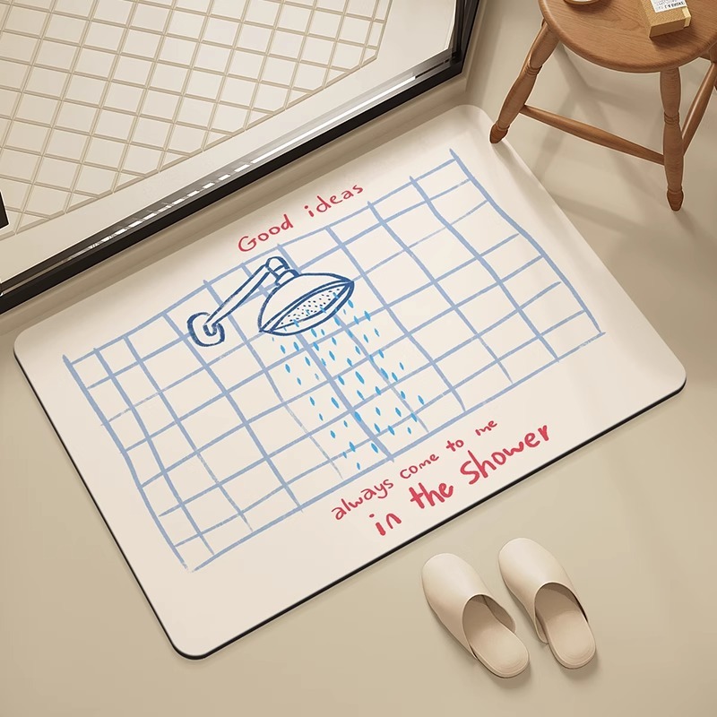 Korean Bathroom Floor Mat, Bathroom Water-Absorbent, Quick-Drying Diatom Mud Floor Mat, Toilet Door, Stain-Resistant, Easy-Care Anti-Slip Mat