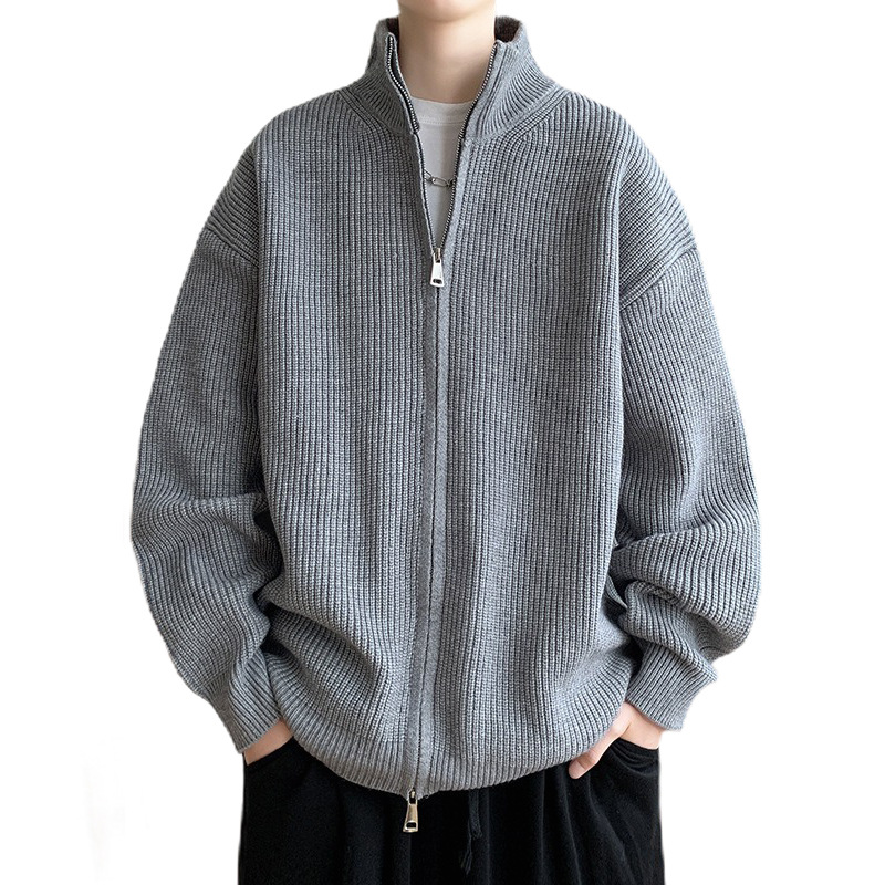 Explosiones transfronterizas de tamaño europeo suéter cardigan camisa de punto de color sólido para hombres y mujeres chaqueta con cremallera fábrica de moda al por mayor