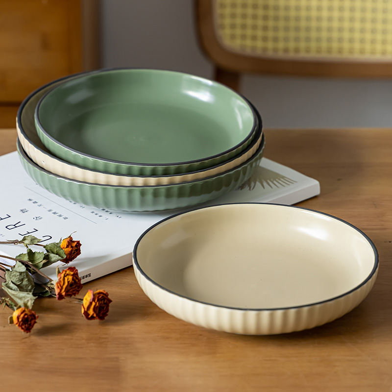 Plato hondo retro simple de cerámica para el hogar, plato para frutas, plato para ensalada, plato redondo para aperitivos, vajilla de presentación, venta al por mayor