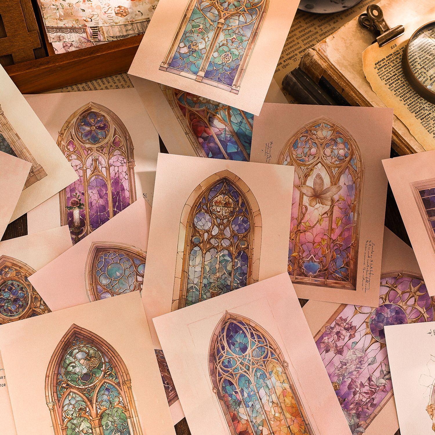 Momo material papel serie mágica de ensueño retro estilo caja mano cuenta DIY material decoración base 60 unidades 6 modelos