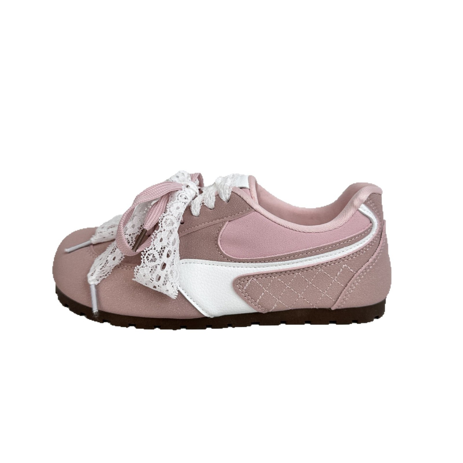 Zapatos de deporte de encaje rosa mujer 2025 punta redonda casual primavera y otoño nuevo estilo carreras de suela fina con pantalones anchos zapatos de entrenamiento de ballet image 6