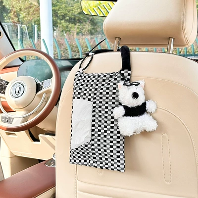 Creative Car Home Dual-Use Tissue — Car tissue box/set - bubble-checkerboard-hanging-tissue-box-black-and-white-diy-puppy