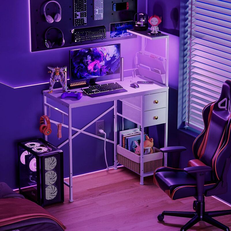 Compact Desk for Small Spaces with Power Outlets, Suitable for Bedroom or Home Office, Trendy Gaming Table Compact Desk for Small Spaces with Power Outlets, Suitable for Bedroom or Home Office, Trendy Gaming Table