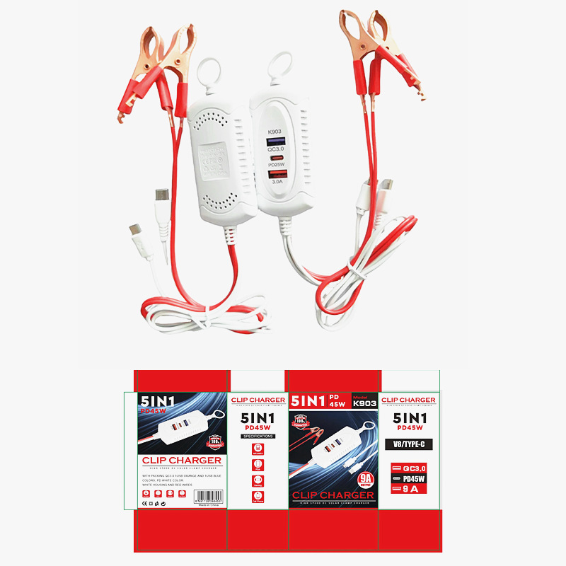 QC3.0+PD+USB3A arayüzlü klipsli şarj cihazı, bir ila iki yüksek hızlı şarj çıkışlı cep telefonu şarj adaptörü