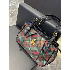 土星托特包中古包格纹腋下包女高级感2025新款单肩包