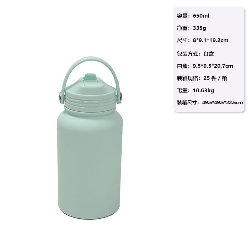 跨境新款650ml运动水壶 便携提手吸嘴水杯 不锈钢美式大口保温杯|undefined