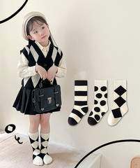 春季新款英倫拼色條紋圓點格子兒童襪男女童短襪寶寶中筒襪組合潮