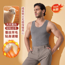 2025新款男士保暖背心蚕丝羊毛秋冬季纯色无袖背心无痕打底背心