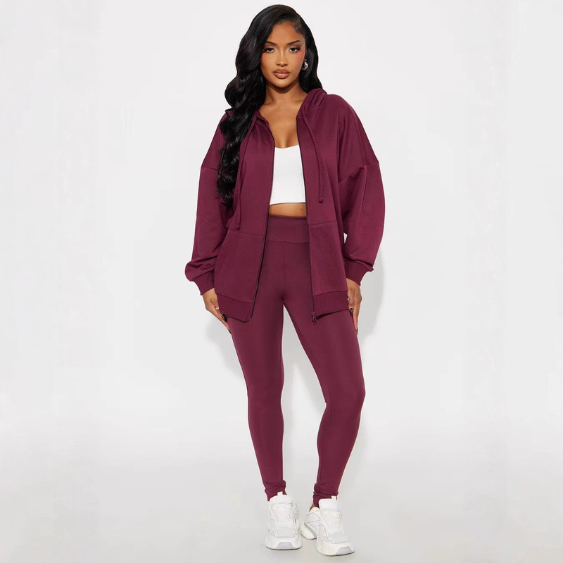 European and American Cross-Border Women's Clothing 2025 New Autum Casual Loose Hooded Sweatshirt Jacket Tight Yoga Class Suit European and American Cross-Border Women's Clothing 2025 New Autum Casual Loose Hooded Sweatshirt Jacket Tight Yoga Class Suit