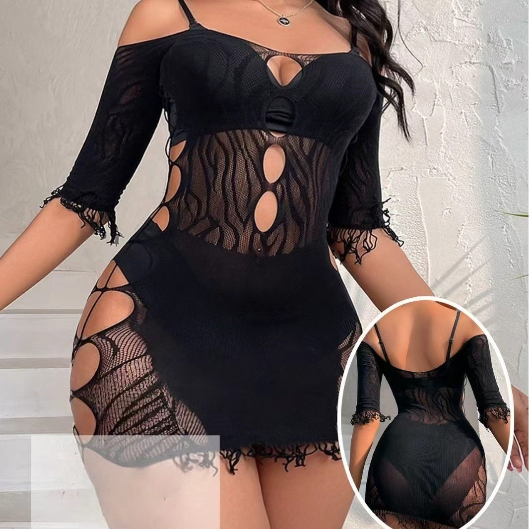 Lencería sexy Benqian, body transpirable con aberturas, estilo europeo y americano, conjunto de falda corta ajustada y sensual.