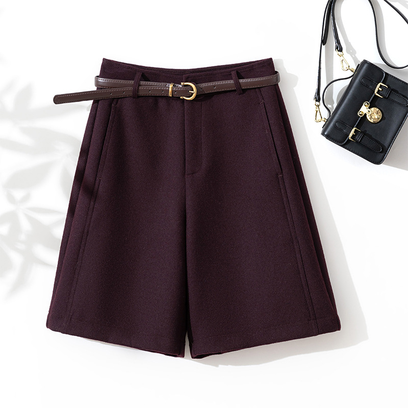 特价精纺羊毛短裤女秋冬高腰女裤休闲毛呢中裤冬季显瘦百搭五分裤