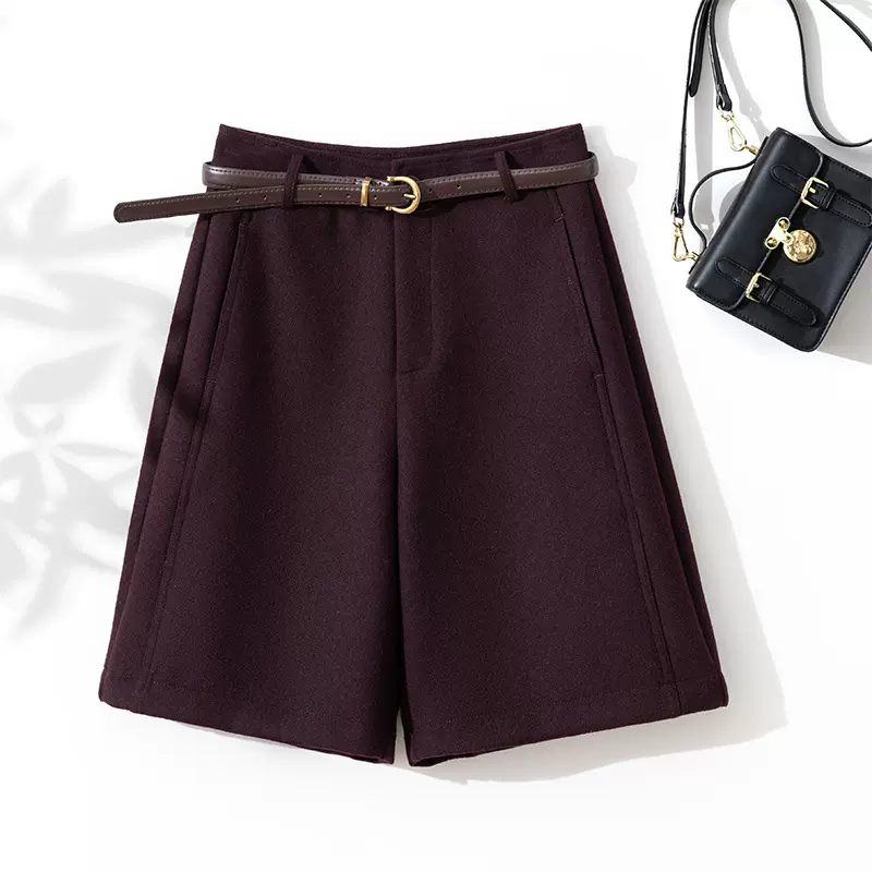 特价精纺羊毛短裤女秋冬高腰女裤休闲毛呢中裤冬季显瘦百搭五分裤
