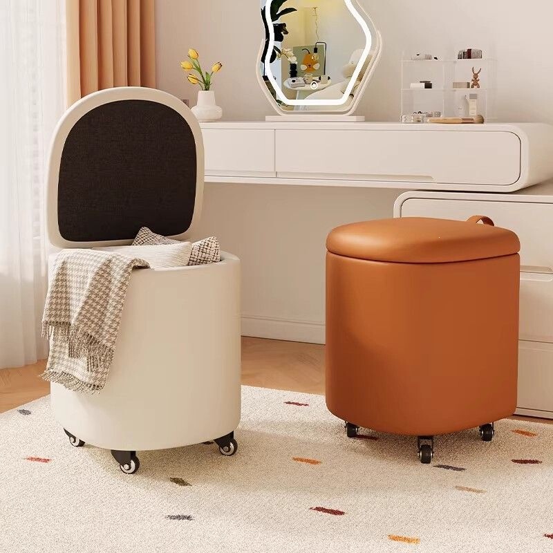 Storageable dressing table stool for girls' bedroom, rotating swivel wheel manicure chair, round stool, low stool, makeup stool Storageable dressing table stool for girls' bedroom, rotating swivel wheel manicure chair, round stool, low stool, makeup stool