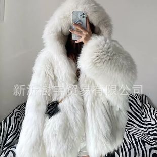 AliExpress Amazon wholesale foreign trade fur women's fox fur coat hooded large fur coat autumn and winter