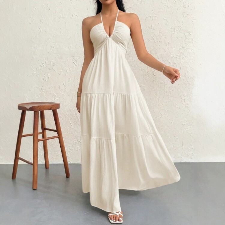2026 Summer Cross-Border Women's Popular Deep V-Neck Bohemian Style Belted Wedding Festival Party Dress 2026 Summer Cross-Border Women's Popular Deep V-Neck Bohemian Style Belted Wedding Festival Party Dress