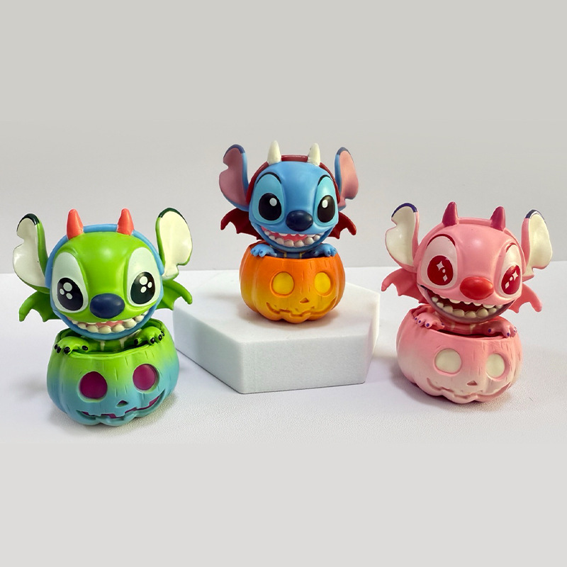 8.5cm ミッキーマウスとステッチ パンプキンシリーズ ハロウィンギフト PVC製トレンディドール6個入りテープ付き|undefined