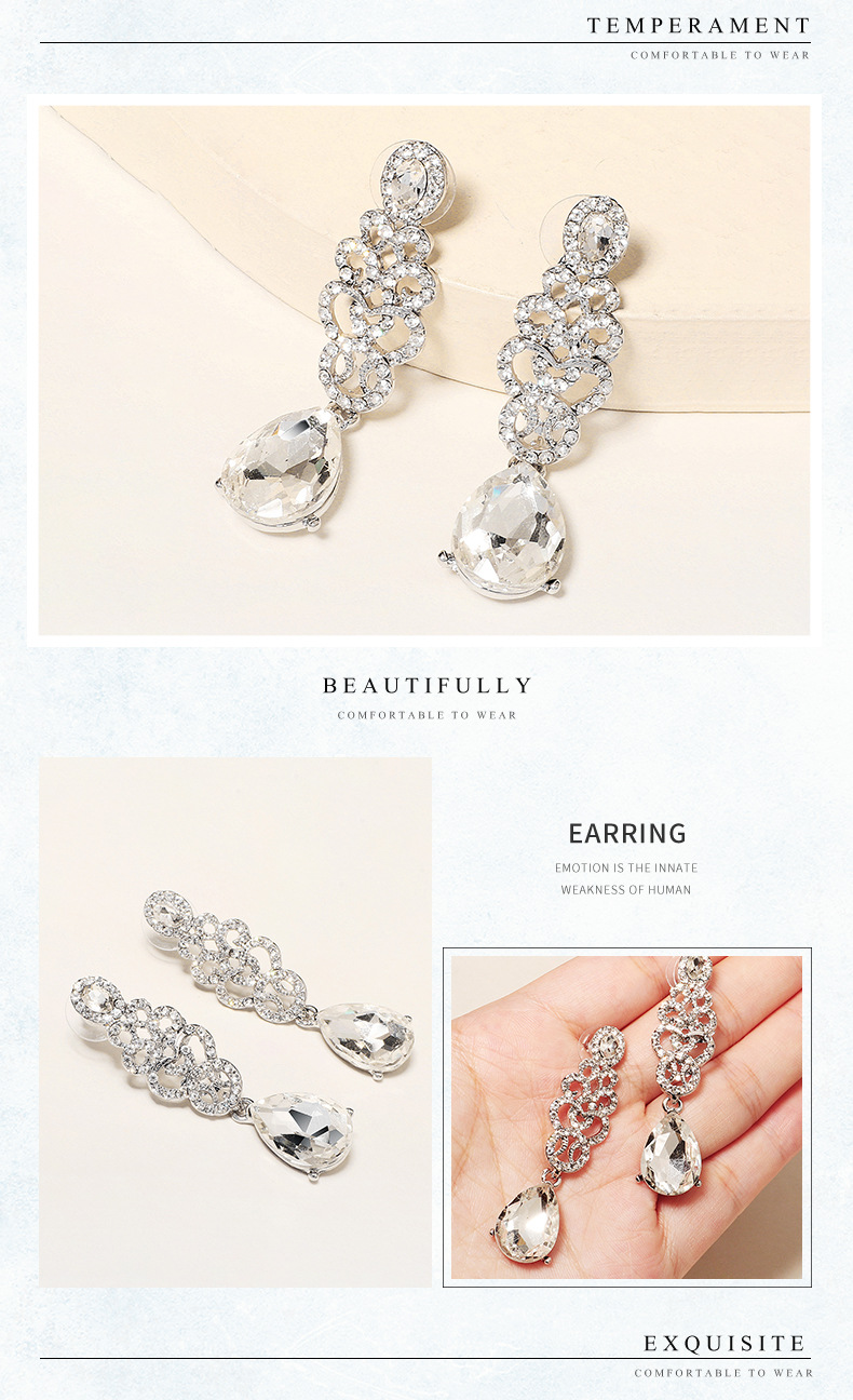 New Retro Sparkling Rhinestone Long Earrings Wholesale Nihaojewelry display picture 7