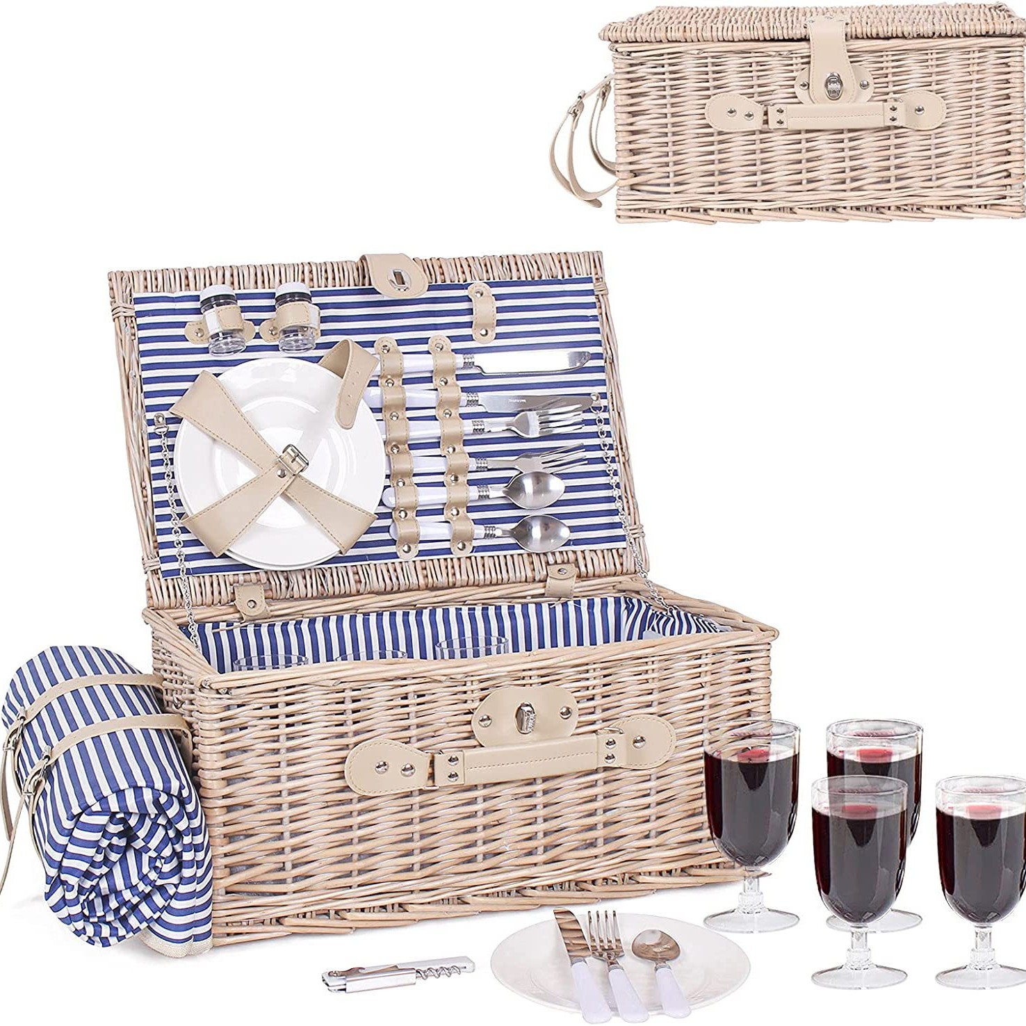 Cestas de picnic de sauce Amazon nuevo aislamiento portátil de caña blanca cestas de tejido al por mayor cestas de almacenamiento