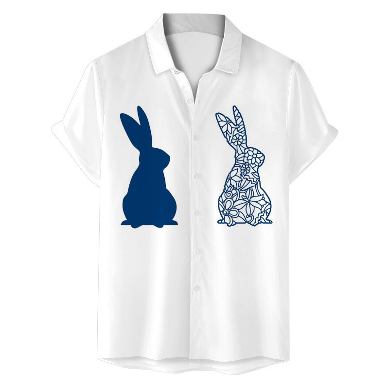 2024 Cross-border New Shirt Easter Element 3D Digital Printing Men's Loose Four-sided Elastic Short-sleeved Shirt for Men