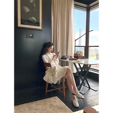 SourceWithU伊丽莎白 纯棉重工大裙摆法式衬衫连衣裙白色蓬蓬短裙