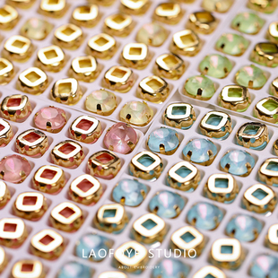 ✅ [Double 12 New Style] French Embroidery Clothing Material Mocha Fat Square Colorful Hand-Sewn Diamond Bead Embroidery Manicure