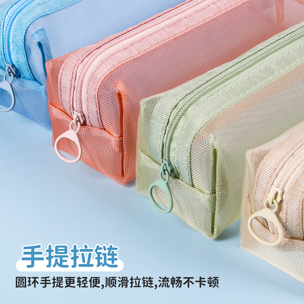 Bolsa de lápiz de malla de nylon transparente creativa ins en la caja de lápiz de papelería de gran capacidad especial para niños y niñas