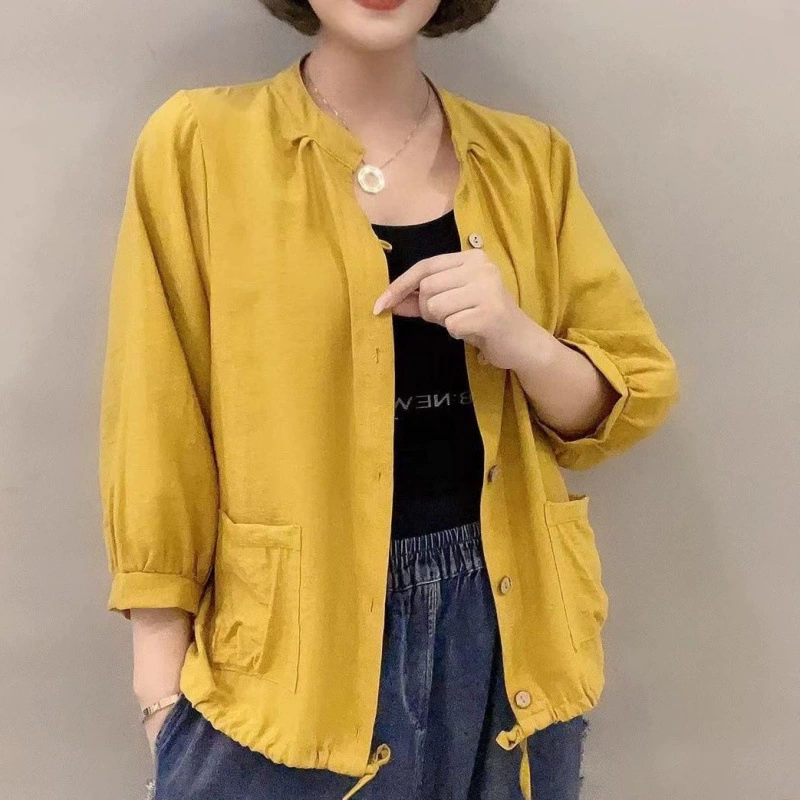 Cardigan jacket for women, cotton‑linen, western style, fitted sun‑protective layer, sizes S–4XL