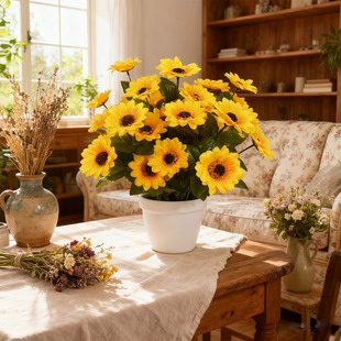 Spot wholesale simulated sunflower artificial flower project flower bed decoration silk cloth small flowers handmade plastic flowers