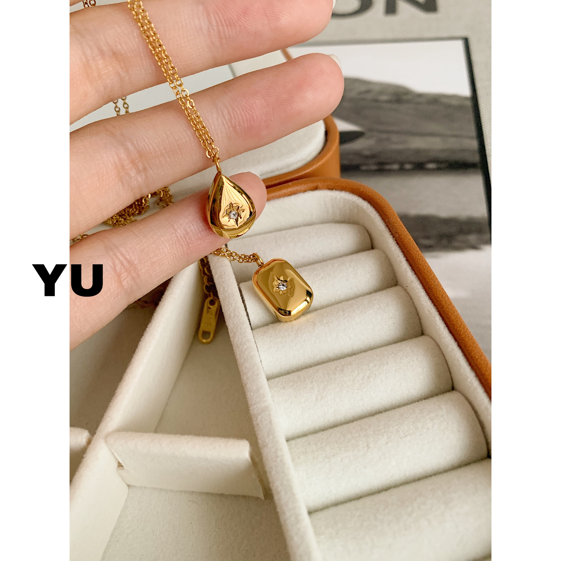 Women'S Gender Simple Style Square Star Water Droplets Titanium Steel Plating Inlay Rhinestones Pendant Necklace
