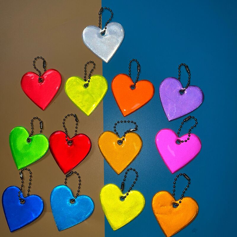 13-Color Heart Reflective Pendant Keychain School Bag Pendant Backpack Customizable Logo Double-Sided Night Cycling Warning