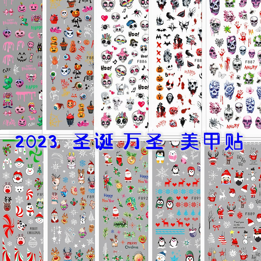 Рождество Хэллоуин гримаса фестиваль Тыква Снежинка моделирование ногтей наклейки для ногтей трансграничные эксклюзивные