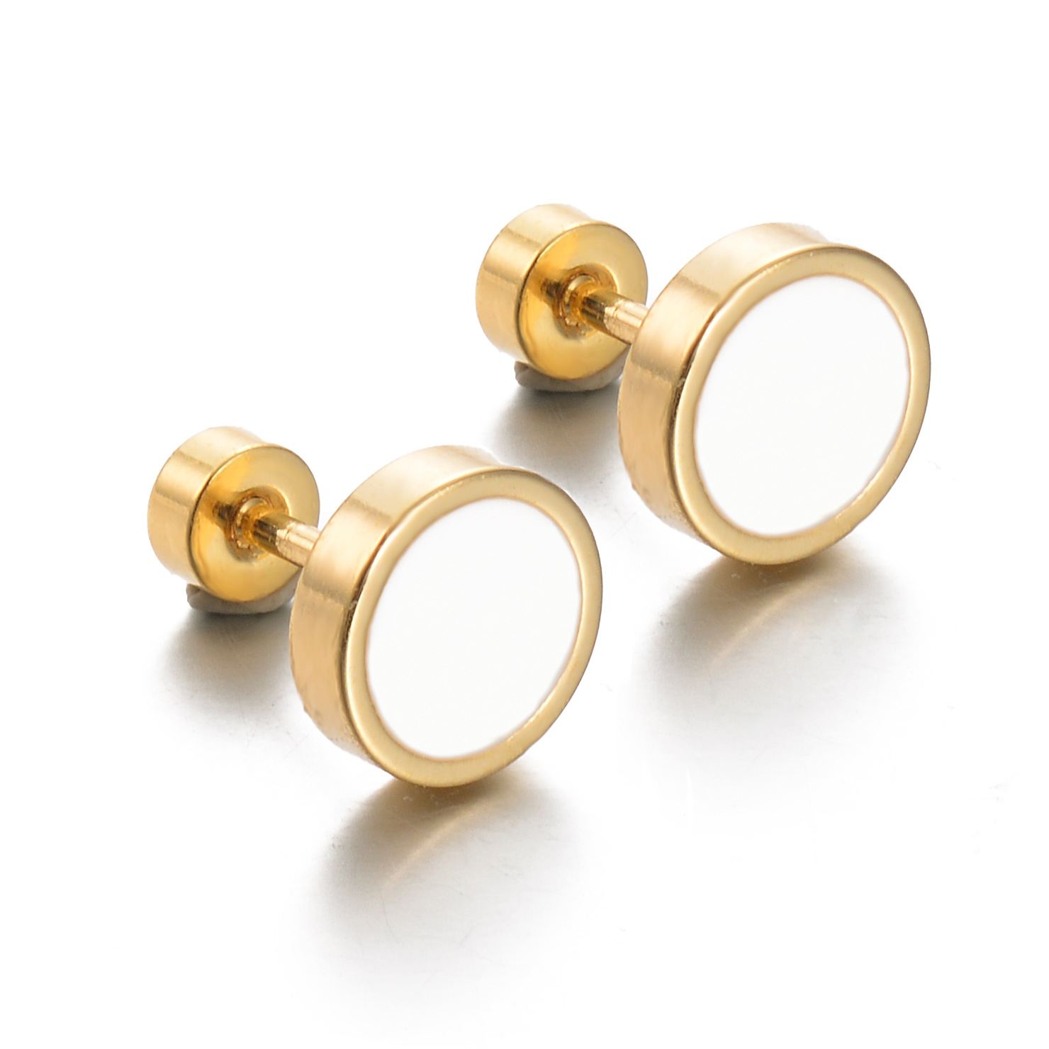 4g Weight PVD Coated Gold Plating Process 304 Stainless Steel Ear Needle Material 18K Real Gold Plated Plating Material Ear Studs Classification 1 Pair Quantity Holiday, Daily Occasion 304 Stainless Steel Material Geometric, Eye Pattern Women's Gender Simple Style Style Enamel Craft 1 Pair Simple Style Geometric Eye Enamel Stainless Steel Ear Studs 7