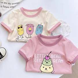 100%纯棉女童短袖t恤卡通印花儿童宝宝中小童宽松百搭上衣夏装