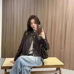 真皮植鞣皮2025秋冬新款爆款皮衣外套女高级感圆领短款绵羊皮夹克
