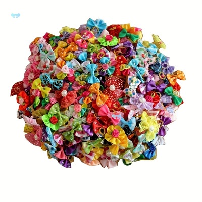 50pcs Cartoon Style Rhinestone Pearl Bowknots with Rubber|ms